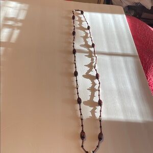 Vintage long wood beads hippie boho necklace 27” long